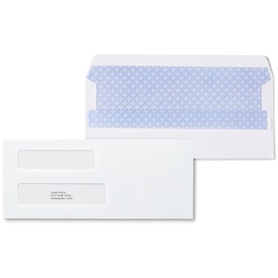 Staples Self Seal Self Seal Security Tinted #10 Double Window Envelopes, 4 1/8 x 9 1/2, White, 500