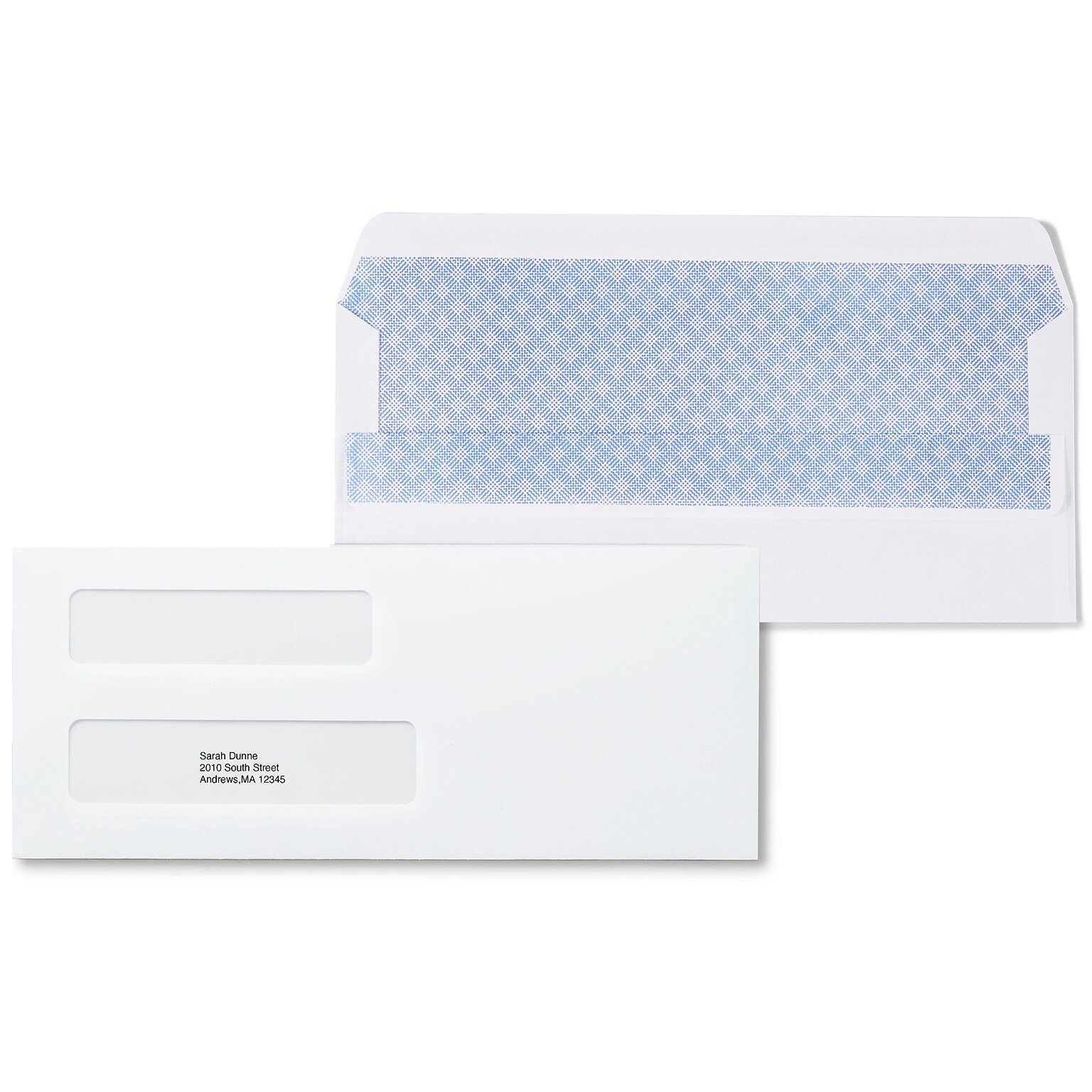 Staples Self Seal Self Seal Security Tinted #10 Double Window Envelopes, 4 1/8 x 9 1/2, White, 500/Box (ST28730-CC)