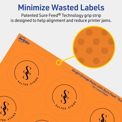 Avery Laser/Inkjet Multipurpose Circle Labels, 2.25" Dia., Bright Orange, 480/Pack (94510)