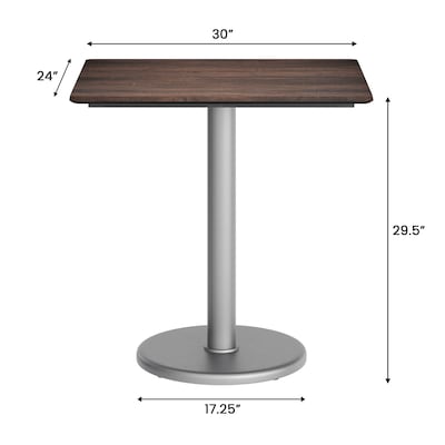 Flash Furniture Acadia Wooden Dining Table with Round Base, 23.75"D x 29.75"W, Dark Brown/Silver Base (ST2430WBRTR18S)