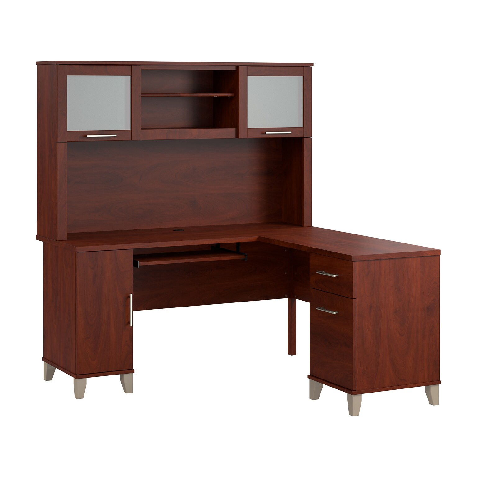 Bush Home Somerset 60 W L Shaped Computer Desk with Hutch, Hansen Cherry (SET002HC)