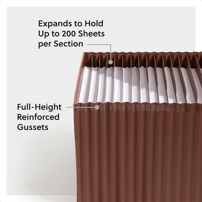 Smead Tuff Box Bottom Heavy Duty Reinforced Faux Leather Accordion File, Alphabetical Index, 31 Pocket, Letter, Brown (73785)