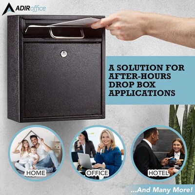 AdirOffice Steel Ultimate Locking Wall Mounted Drop Box Interoffice Mailbox, Medium, Black (631-05-BLK-PKG)