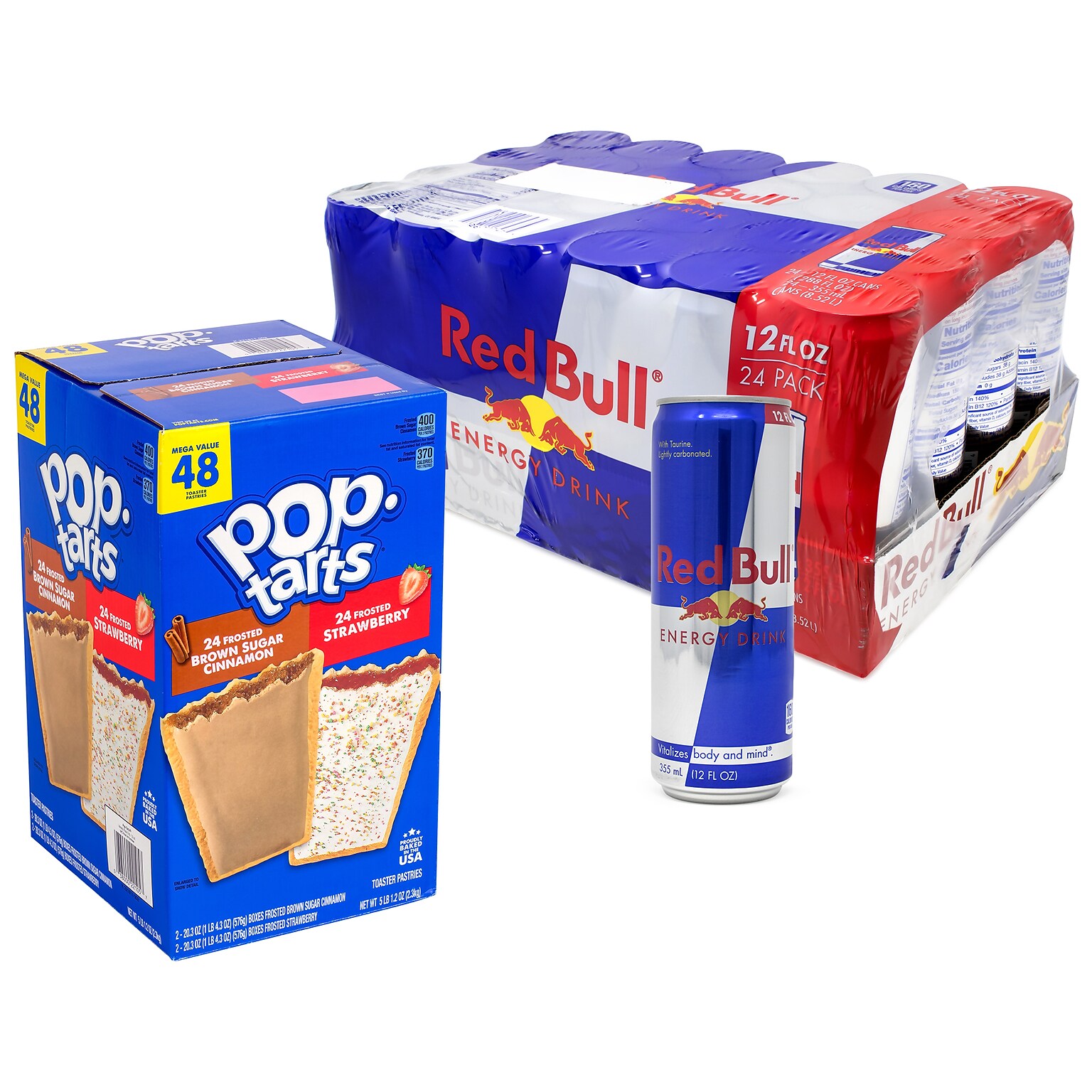 Red Bull Energy Drink Original & Poptarts Brown Sugar Cinnamon Variety Pack, 2/Pack (600-04173)