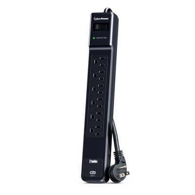 CyberPower CSP 6-Outlet 2-USB Port Surge Protector, 4, 1500 Joules, Black (CSP604UC)