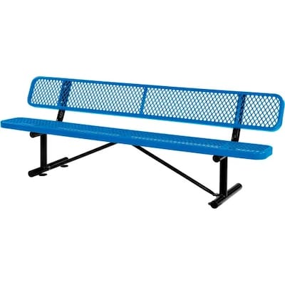 Global Industrial 8 Outdoor Steel Bench w/ Backrest, Expanded Metal, Blue (277155BL)