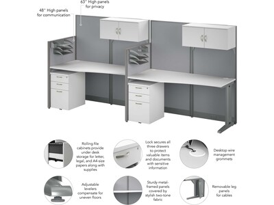 Bush Business Furniture Office in an Hour 63"H x 129"W 2 Person In-Line Cubicle Panel Workstation, Pure White (OIAH005WH)