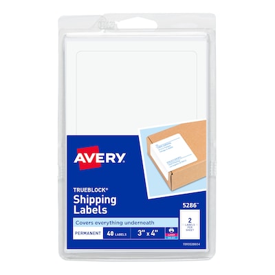 Avery White Laser/Inkjet Shipping Labels with TrueBlock, 3 x 4, 40/Pack (5286)