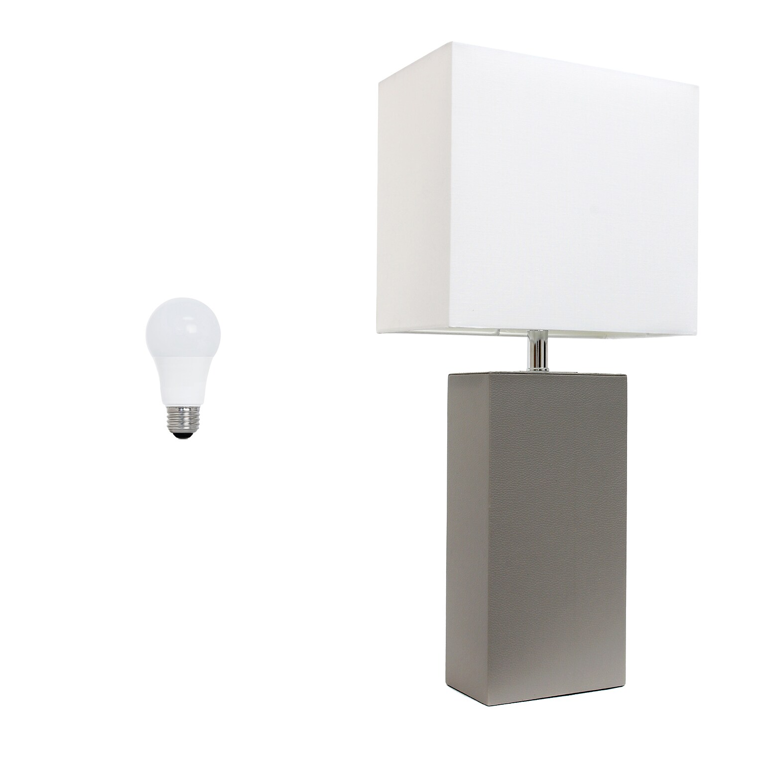 Lalia Home Lexington 21 Modern Bedside Table Lamp, White Rectangular Fabric Shade, Feit LED Bulb, Gray (LHT-3008-GY-LB)