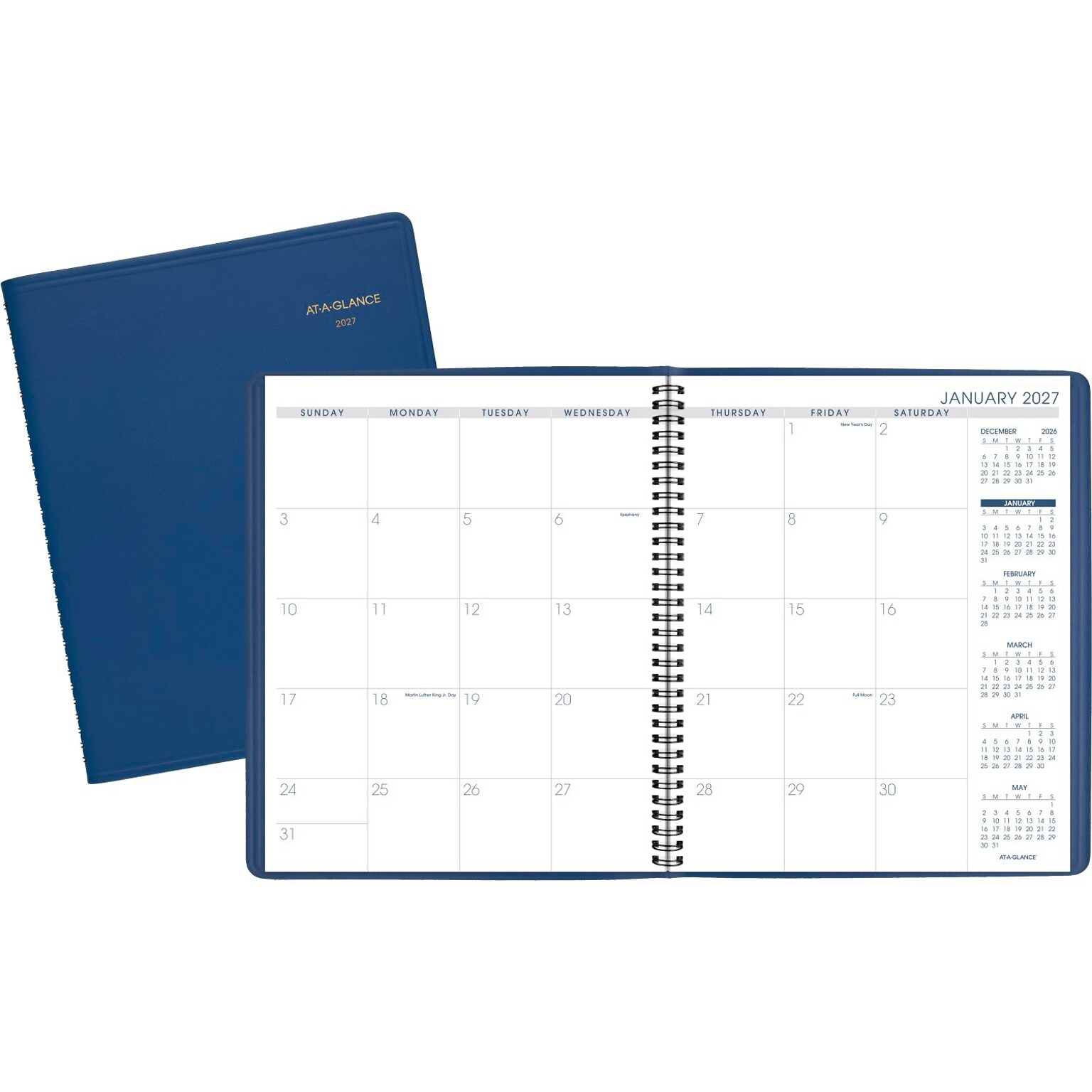 2027-2028 AT-A-GLANCE 9 x 11 Monthly Planner, Faux Leather Cover, Blue (70-250-20-27)