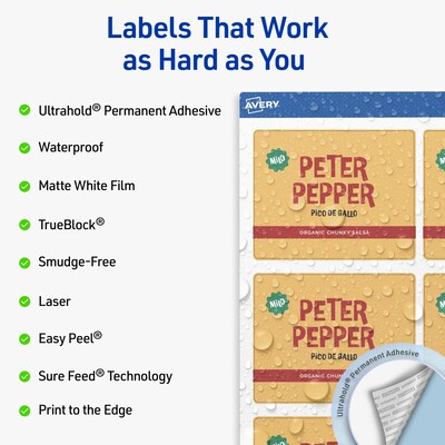 Avery Waterproof Rectangle Laser Multipurpose Labels, 3 x 3.75, White, 60/Pack (19479399332)