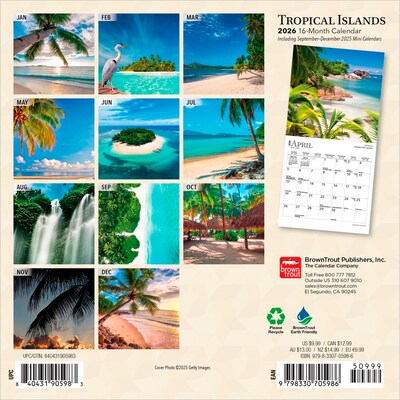 2026 BrownTrout Tropical Islands 7 x 7 Monthly Wall Calendar (9798330705986)