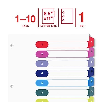 Staples Numeric Table of Contents Dividers, 1–10 Tabs, Multicolor