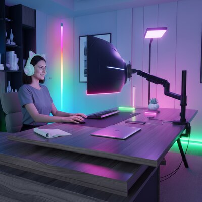 Mount-It! ProFlex Adjustable Heavy-Duty Monitor Mount with Pole & Gas Spring Arm, Fits 17"- 49" Ultrawide Monitors, Matte Black