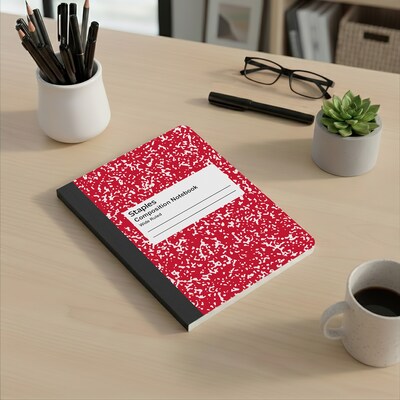 Staples® Composition Notebook, 7.5" x 9.75", Wide Ruled, 100 Sheets, Red (ST55075)