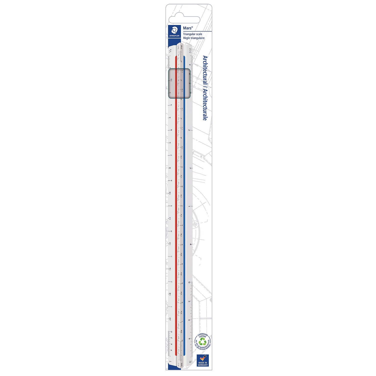 Staedtler Mars 12 Imperial/Metric Triangular Architect Scale, Plastic, White (987 18-31BK)