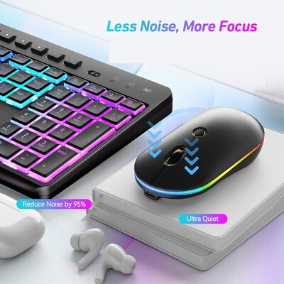 SaharaCase Wireless Ergonomic Gaming Keyboard and Laser Mouse Combo, Black (KB20)