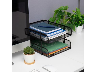 Mind Reader 2-Tier Stackable Paper Desk Tray, Metal Mesh, Black, 2/Set (2CSTACK2-BLK)