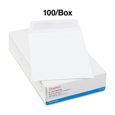 Staples Self Seal #1 Catalog Envelopes, 6"L x 9"H, White, 100/Box (SPL609121)