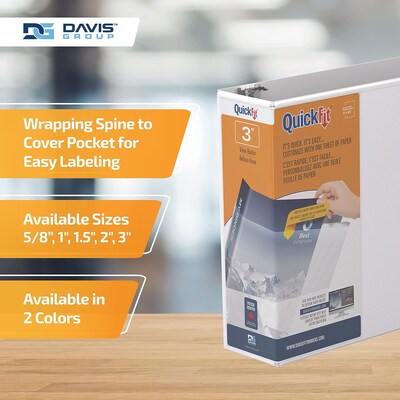 Davis Group QuickFit 3" 3-Ring Standard Binders, White, 6/Pack (88050-06)