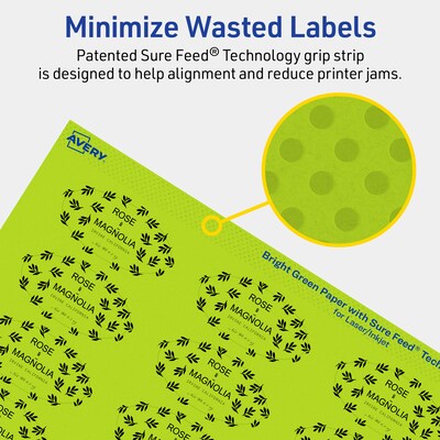 Avery Printable Oval Multipurpose Labels, 1" x 2", Bright Green, 240/Pack (94053)