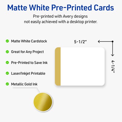 Avery Gold-Dipped Edge Matte Blank Card, White, 20/Pack (S00-DJR)
