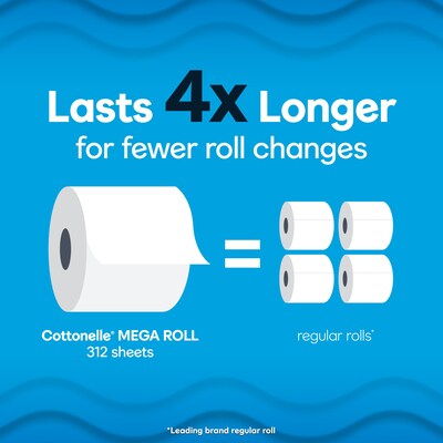 Cottonelle Ultra CleanCare 1-Ply Standard Toilet Paper, White, 312 Sheets/Roll, 24 Mega Rolls/Pack (53757)
