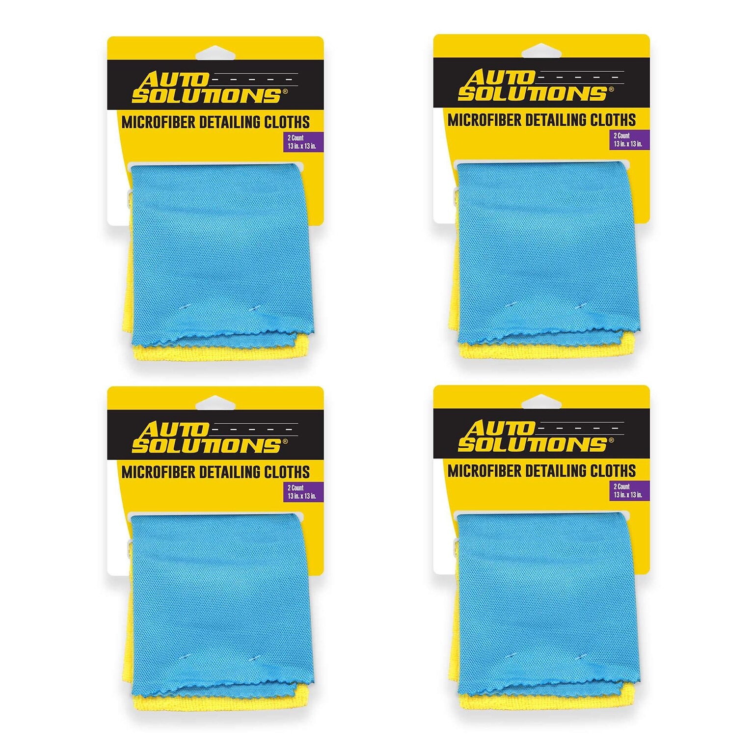 Auto Solutions Microfiber 13 x 13 Detailing Cloth, Blue & Yellow, 2 Cloths/Pack, 4 Packs/Box, 18 Boxes/Carton (14351)