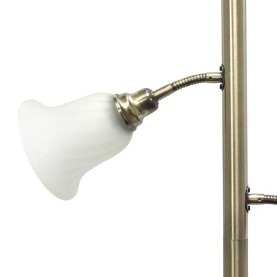 Lalia Home Torchiere Floor Lamp with 2 Reading Lights and Scalloped Glass Shades, Antique Brass (LHF-3002-AB)