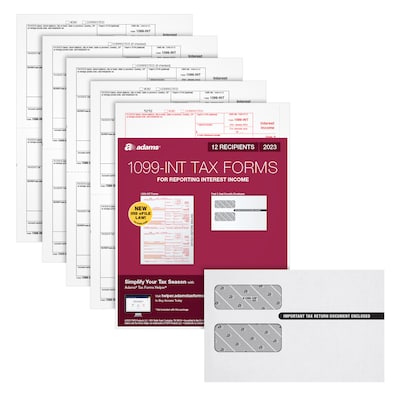 Adams 2023 1099-INT Tax Forms with Self Seal Envelopes, 5-Part, 12/Pack (STAX5INT-23)
