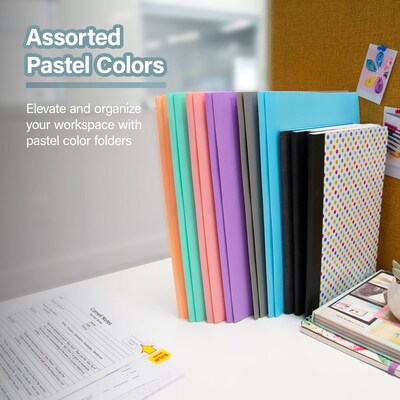 Bazic 3-Hole Punched 2 Pocket Plastic Portfolio Folder with Fasteners, Assorted Colors, 48/Carton (BAZ2141)