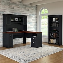 Bush Furniture Fairview 60 W L Shaped Desk with Hutch and 5 Shelf Bookcase Bundle, Antique Black (F
