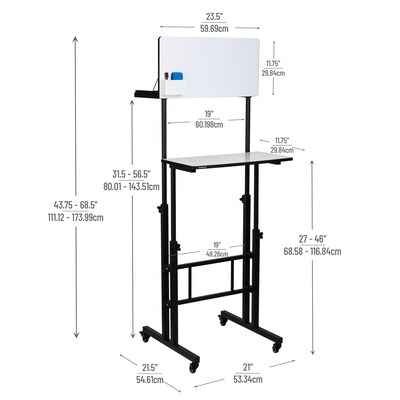 Mind Reader 21"W Adjustable Standing Whiteboard Desk, Black (SDWBOARD-BLK)