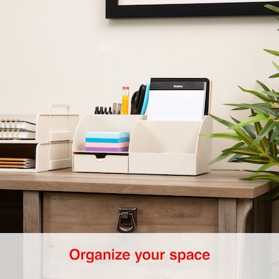 Staples 7-Compartment Plastic Desk Organizer, Warm White (ST63873)