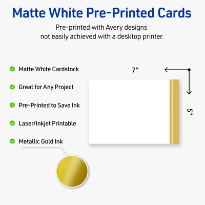 Avery Gold Double-Dipped Edge Matte Blank Card, White, 20/Pack (S00-DKK)