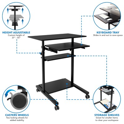 Mount-It! 32" W Mobile Adjustable Standing Desk With Retractable Keyboard Tray, Black (MI-7998B)
