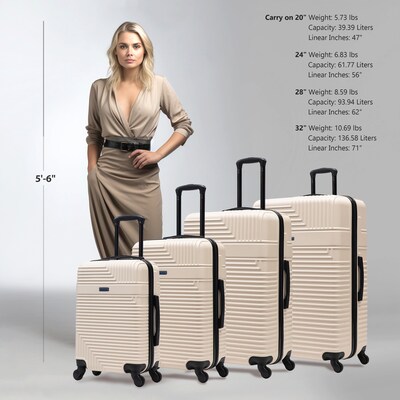 InUSA Resilience 4-Piece Hardside Spinner Luggage Set, TSA Checkpoint Friendly, Sand (IURESSMLXL-SAN)