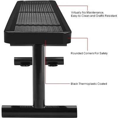 Global Industrial 8' Outdoor Steel Flat Bench, Perforated Metal, Black (262076BK)