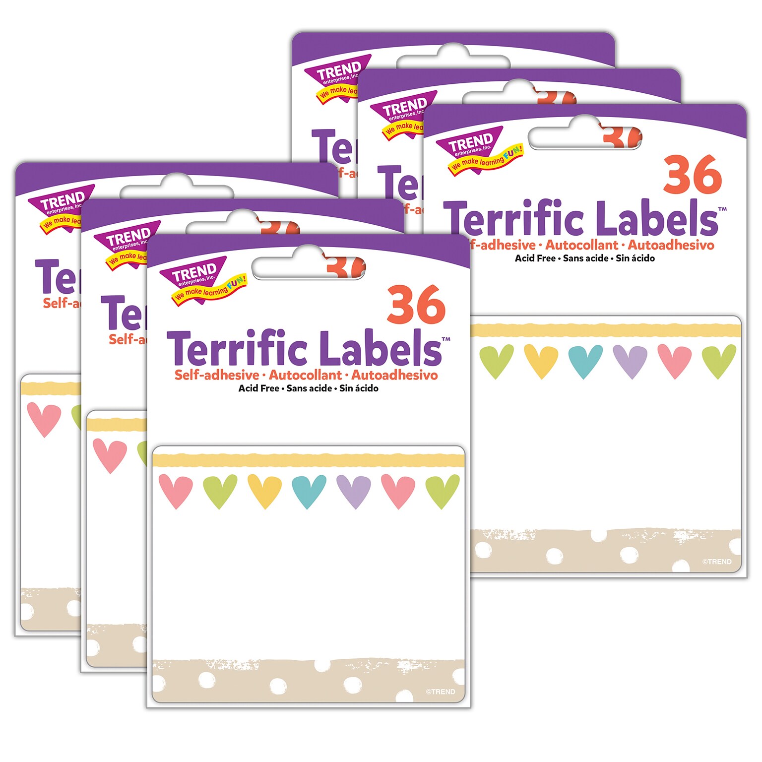 TREND Take Heart Terrific Labels, 36/Pack, 6 Packs (T-68131-6)