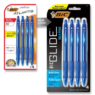 BIC Glide Bold Retractable Ballpoint Pen, Bold Point, Blue Ink, 4/Pack (VLGBP41-BLU)