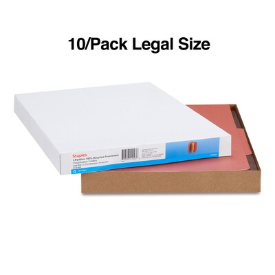 Staples® 30% Recycled Pressboard Classification Folder, 1-Dividers, 1 3/4" Expansion, Legal Size, Red, 10/Box (ST18337/TR18337)