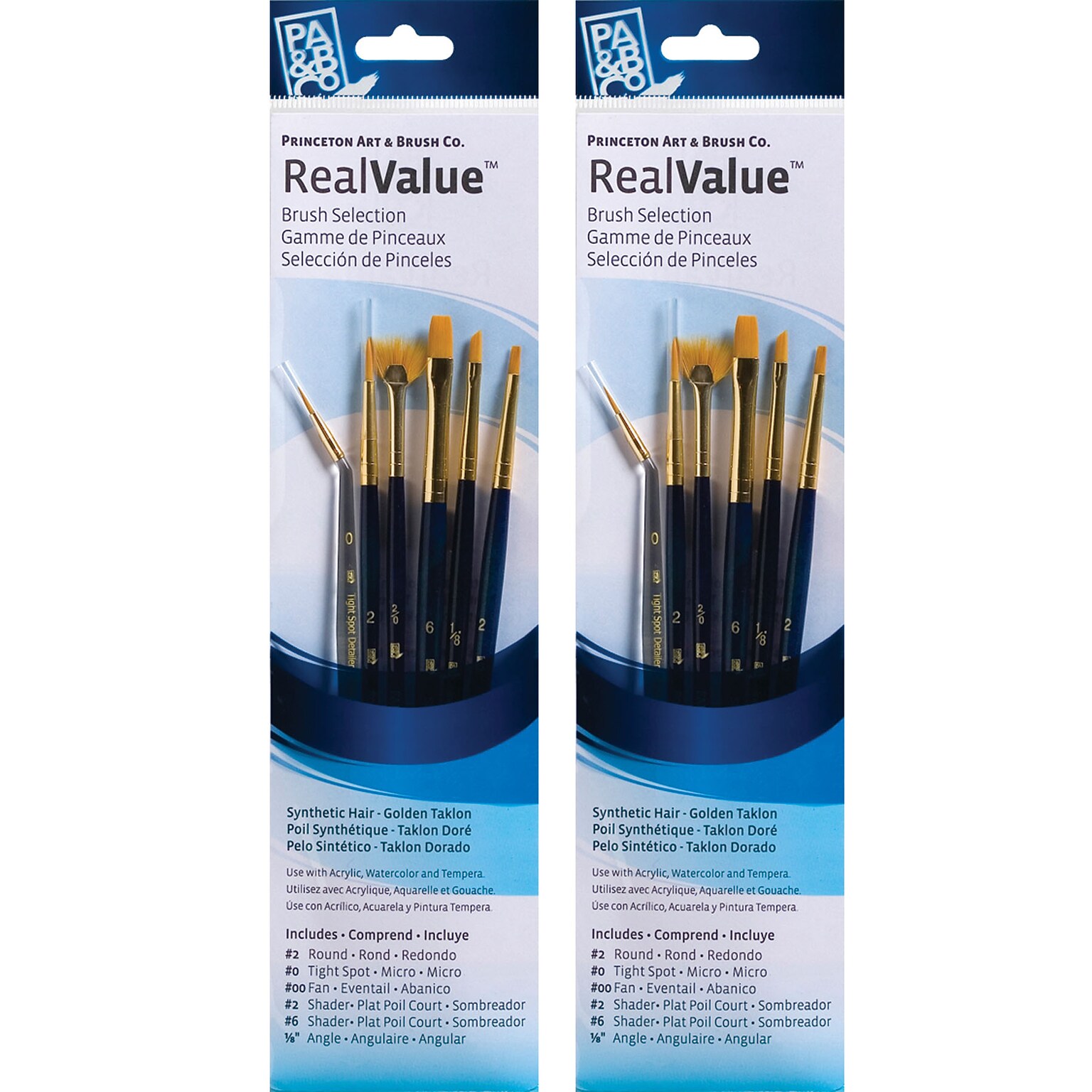 Princeton RealValue Short Handle Mixed Media Synthetic Taklon Variety Brush Set, 6/Set, 2 Sets/Bundle (PBXPR9133-2)