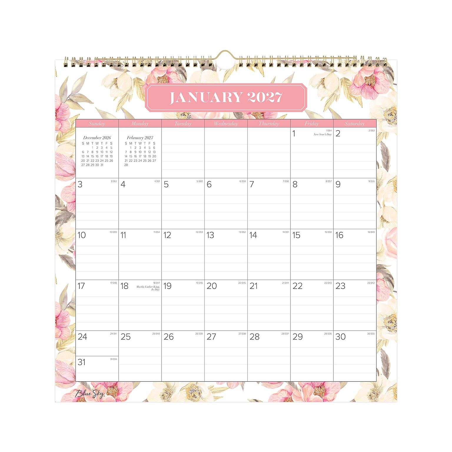 2027 Blue Sky 12 x 12 Monthly Wall Calendar, Pink/White (160210)