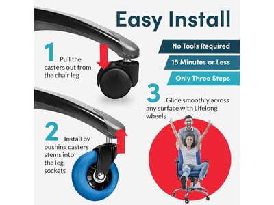 Lifelong Wheels Chair Caster, Blue/Black, 5/Set (B0B8LCV3MH)