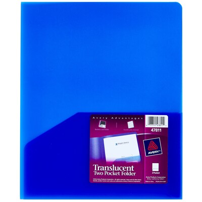 Avery Translucent 2 Pocket Plastic Presentation Folder, Blue (47811)