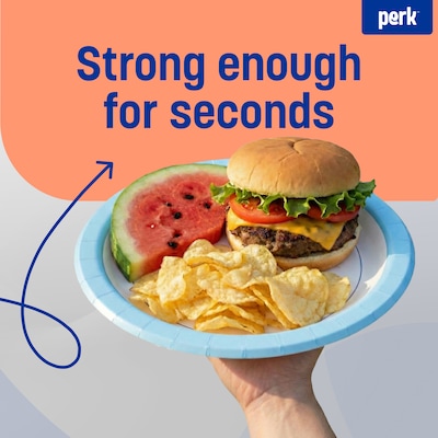 Perk™ Heavy-Weight Paper Plates, 10", Blue/White, 500/Carton (PK54330CT)
