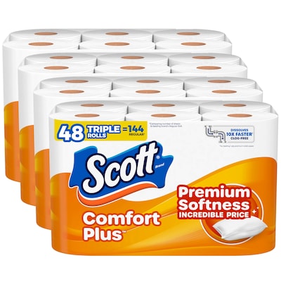 Scott ComfortPlus Small Core Toilet Paper, 1-Ply, White, 231 Sheets/Roll, 48 Rolls/Pack (57940)