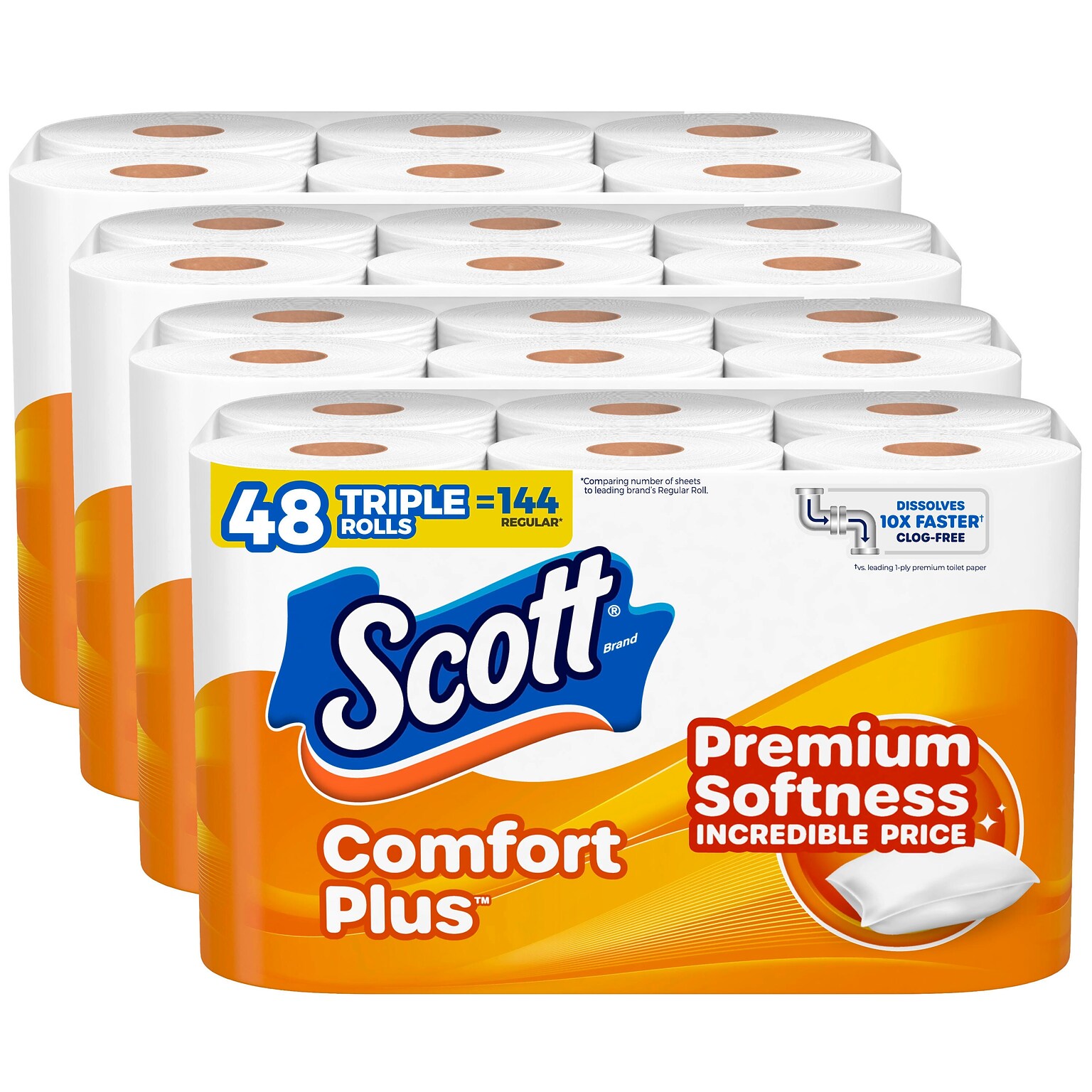 Scott ComfortPlus Small Core Toilet Paper, 1-Ply, White, 231 Sheets/Roll, 48 Rolls/Pack (57940)