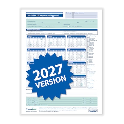 ComplyRight 2027 Time Off Request and Approval Calendar, 50 Forms/Pack (A0037)