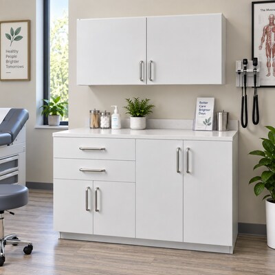 Viva Comfort 36 H x 48 W Exam Room Medical Cabinet with 48 W Wall Cabinet, 4 Doors, 2 Drawers, Gray (90248NS-GRY-WAL)